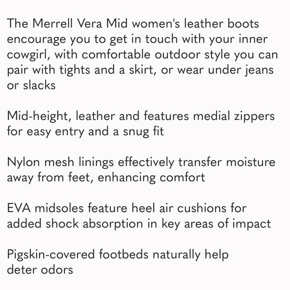 Merrell Boots Vera Mid Black Boots Combat SZ 9 Side Zip Pleated striped lining - Picture 11 of 11